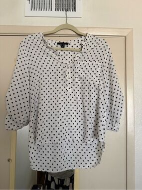 Atmosphere White Henley Top with Black Heart Print